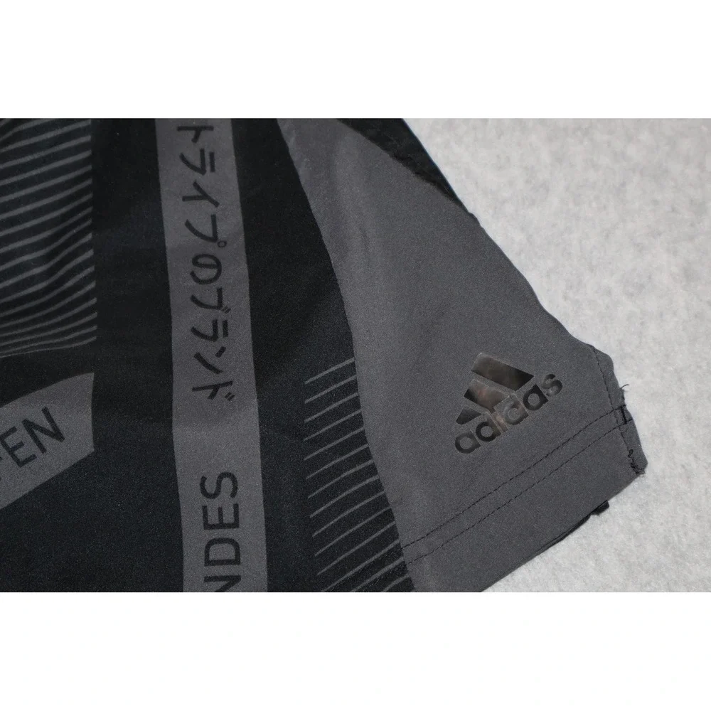 Adidas Shorts Mens Large Black Gray Graphic Print Zip Pocket Gym Workout